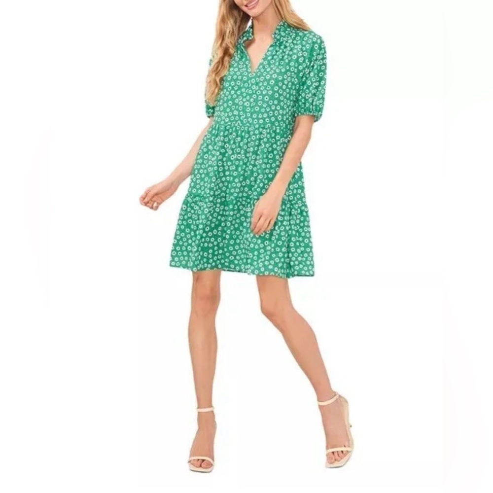 CeCe Daisy Melody Green Floral Babydoll Mini Dress Size S NWT